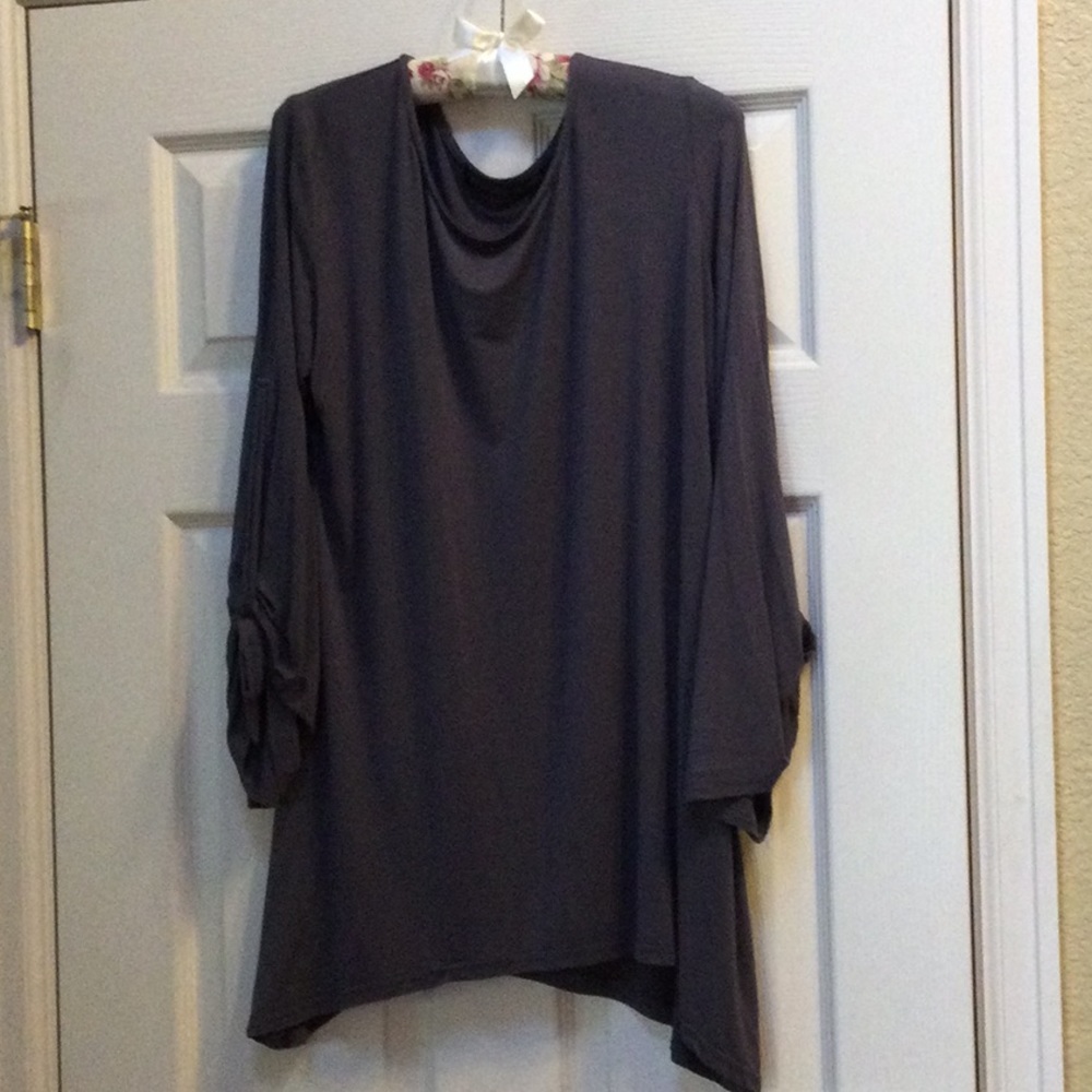 Grey knit tunic ruched sleeves xl
